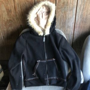 Hooded fur full zip sweater